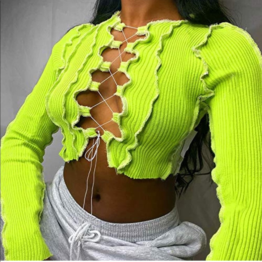Sexy Lace Up Contrast Stitch Top